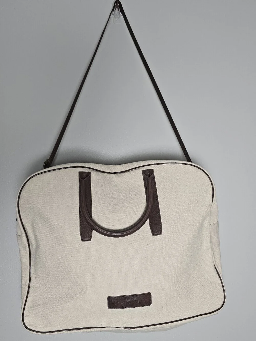 John Varvatos Canvas Crossbody Messenger Travel Bag Cream Mens
